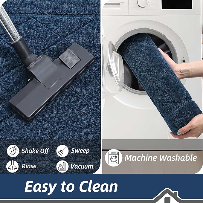 BEQHAUSE Dirt Trapper Door Mat 24" x 36", Doormat Non-Slip Entryway Rugs Washable, Dog Door Mat Stain Resistant and Absorbent Welcome Floor Mat for Front Back Door, Mud Wet Shoes & Paws, Navy Blue