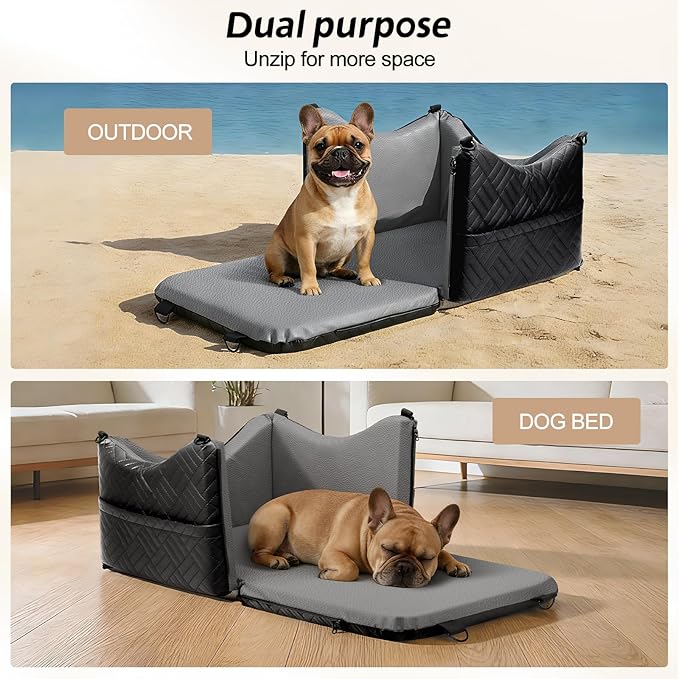JOEJOY PU Dog Car Seats for Small Medium Dogs, Wipe Clean Waterproof Dog Booster Seat with 2.5 inch Cushion, Thickened 2 inch Memory Foam Pet Car Seats with Safety Belt and Storage Pockets