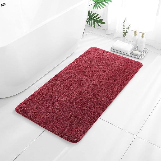Red Bathroom Rugs 24"x48" – Long Plush Non-Slip Bath Mat, Absorbent & Washable Microfiber Runner Rug – Perfect for Tub, Sink, or Washroom