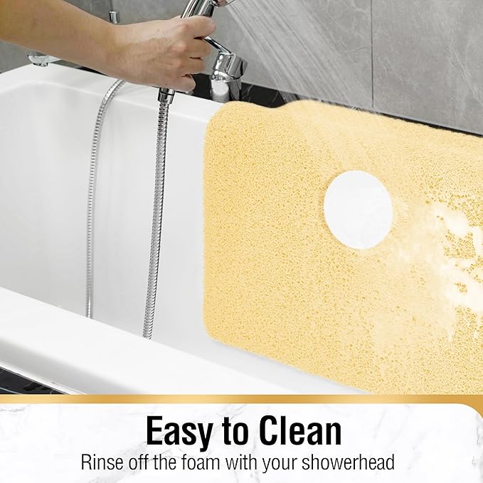 HITSLAM Square Shower Mat, 32 x 32 Inch Non Slip Bath Mat for Tub, Soft PVC Loofah Bathtub Mats with Drain Holes, Quick Drying Bathroom Stall Floor Mat, Bathroom Accessories Without Suction Cup, Beige