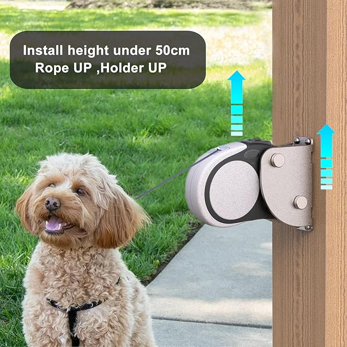 X-TECOKIT Heavy Duty Retractable Leash Wall Mount,Secure Dog Parking Station for Hands-Free Convenience,Rustproof&Chewproof Tie Out Hook,Indoor-Outdoor Safety Anchor for All Dog Sizes