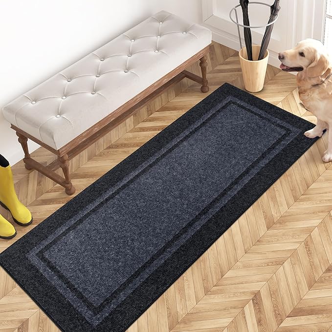 PURRUGS Dirt Trapping Door Mat 24" x 60", Non-Slip Machine Washable Entryway Rug, Entrance Mat, Indoor Front Door Mat, Super Absorbent Entry Rug for Muddy Shoes & Paws, Bluish Grey & Charcoal