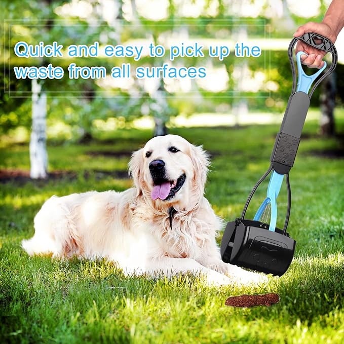 Non-Breakable Pooper Scooper for Large Medium Small Dogs with 24.3inch Long Handle High Strength Material Durable Spring, Easy Grass and Gravel Pick Up