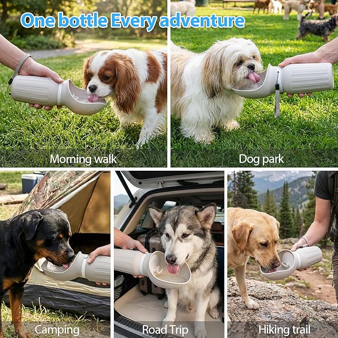 Portable Dog Water Bottle, Leak Proof Collapsible Water Bottles Lightweight Dog Water Bottle Suitable for Pets Outdoor Walking, Hiking, Travel, Camping (Gray, 20.9, Ounces)