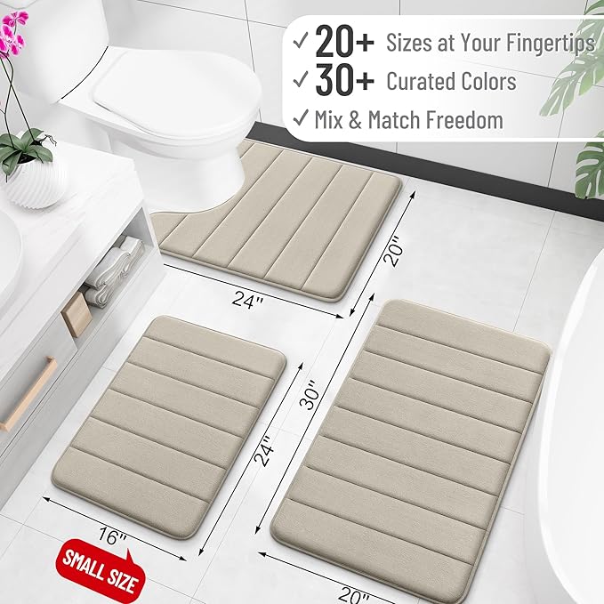 OLANLY Memory Foam Long Bathroom Rugs Runner 59x20, Super Soft Absorbent Bath Mat, Quick Dry, Machine Washable Shower Floor Rugs, Bathmat Carpet, Bathroom Home Decor Accessories, Warm Taupe