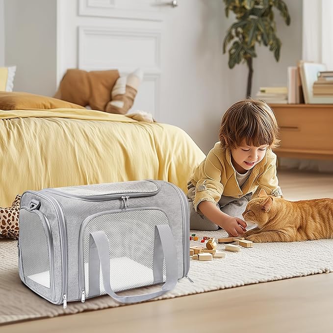FOORLON Cat Carrier Soft for Pets Up to 15 Lbs, Cat Travel Bag Soft-Sided with Padded Shoulder Strap, Pet Dog Carriers for Small Dogs Travel Puppy Carry Airline Approved, Grey