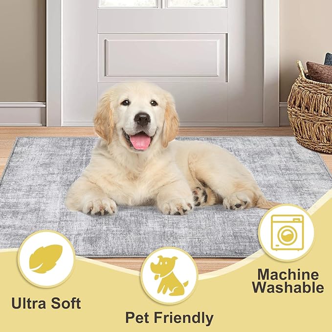 COMSLE Door Mat, Front Door Mat Indoor for Entrance Faux Wool Absorbent Non Slip Modern Throw Rug for Entryway Hallway Muddy Paws - Pet Friendly, 20x32 Inches,Grey Machine Washable