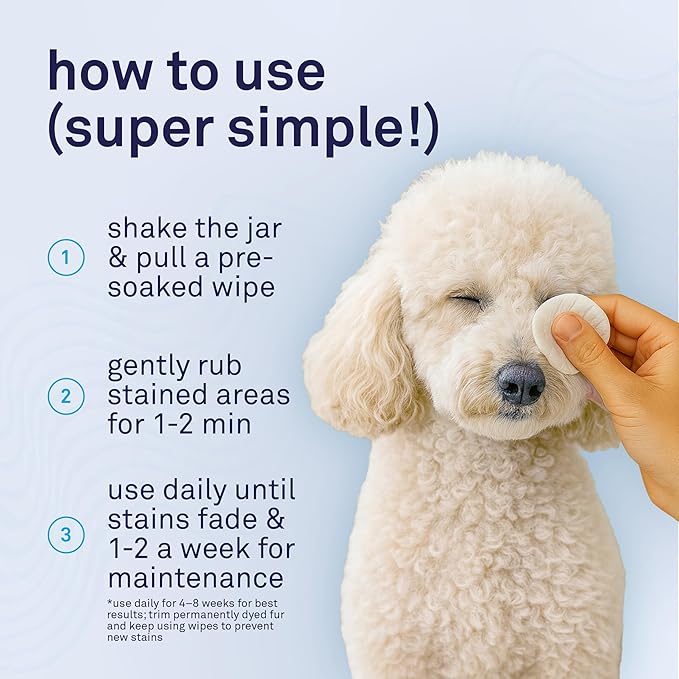 Petpost Tear Stain Remover Wipes for Dogs | 100 Count Gentle Eye Wipes with Juniper Berry & Coconut | Dog Face Wipes for Tear Stains & Eye Discharge | Soft Cotton Pads, Bleach Free