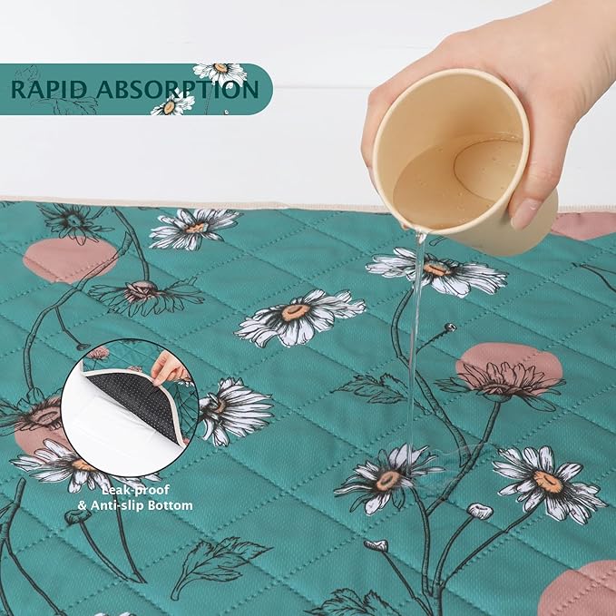 IEUUMLER Washable Pee Pads for Dogs, 2 Pack Non-Slip & Waterproof Pack Whelping Pad, Reusable Washable Puppy Potty Training Pad with Fast Absorbent for Playpen EU007 (Teal Daisy, 36"X24"-2pcs)