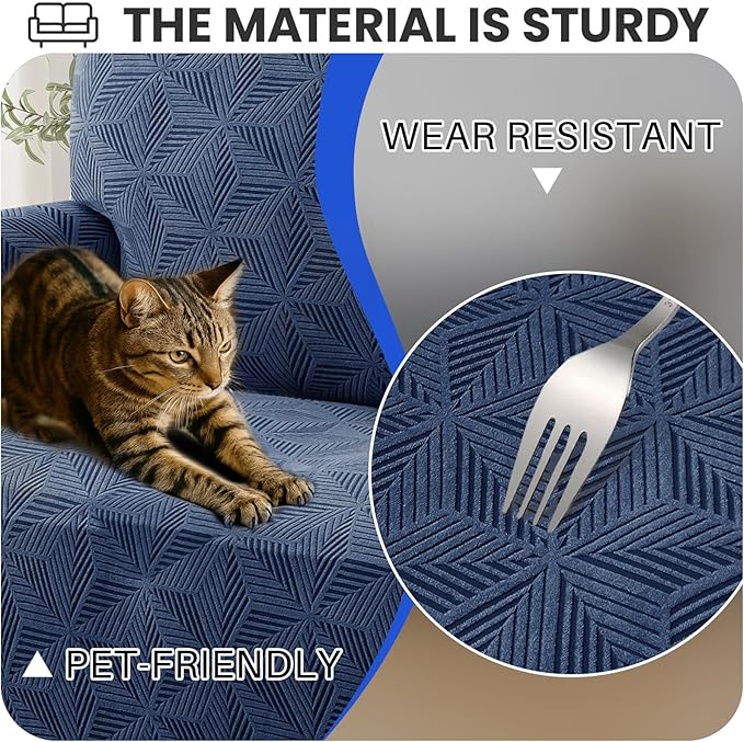 YEMYHOM 1 Piece Stretch Chair Sofa Slipcovers Couch Covers for 1 Seat, Jacquard Armchair Covers with Non-Slip Elastic Bottom, Thickened Furniture Protector for Dogs Pets kids (Small, Navy）