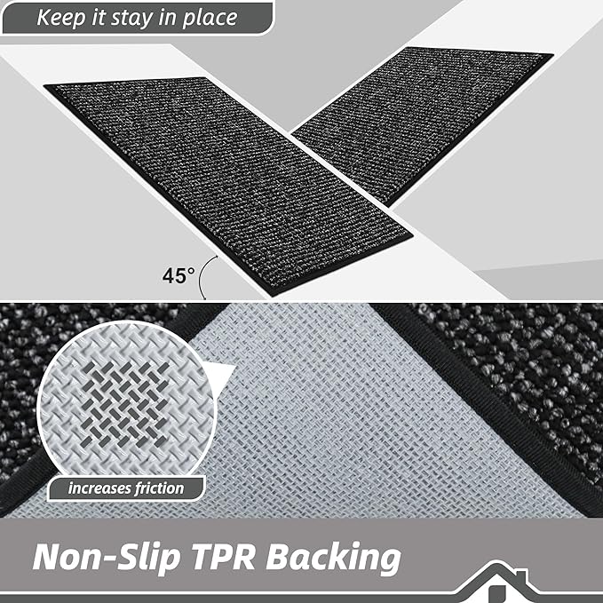 BEQHAUSE Dirt Trapper Door Mat 36" x 60", Non-Slip Washable Doormats Entrance Mat, Dirt Resistant and Absorbent Welcome Mat, Low Profile Floor Mats for Front Back Door and Entryway, Black