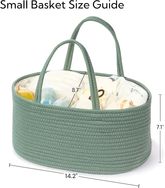 Diaper Caddy Organizer, Empty Gift Basket for Newborn Essentials, Baby Storage Basket, Stylish Gift Bag for Baby Shower, Boys and Girls - Small, Sage Green
