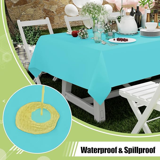 Smiry Disposable Table Cloth 12 Pack, 54 x 108 Inch Waterproof Plastic Tablecloth, Decorative Rectangle Table Covers for Party, Birthday, Picnic, Teal
