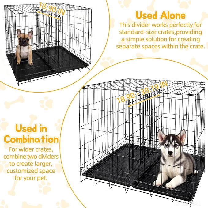 Dog Crate Divider Panel 2 Pack, 28" H Metal Kennel Divider, Adjustable 18.9"-38.2" Width, Fits 42"-48" Wire Dog Crates, Tool-Free Install for Puppy Training & Anxiety Relief (Crate Not Included)