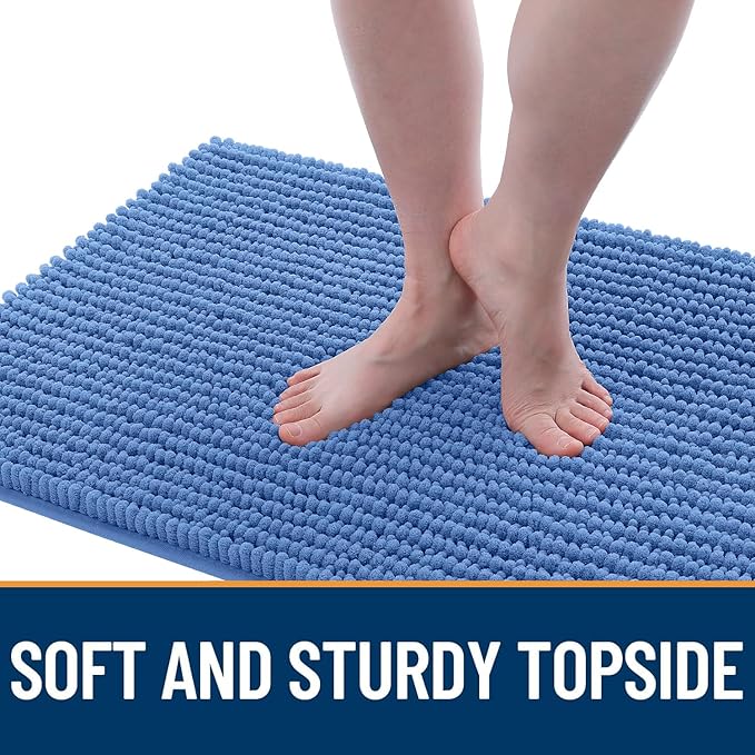 OLANLY Dog Door Mat for Muddy Paws 59x24, Ultra Absorbent Chenille Mud Doormat, Non-Slip Washable and Dirt Trapping Doormat for Indoor Entryway, Quick-Dry Indoor Pet Bed Mats for Dogs, Cornflower Blue