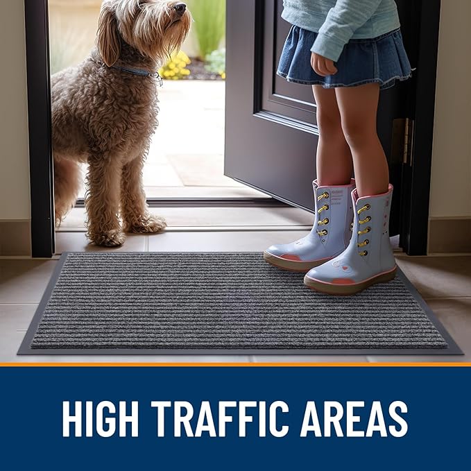 OLANLY Front Door Mat Indoor Outdoor Entrance, Waterproof Heavy Duty Doormat, Fade Resistant, Low Profile, Easy Clean Patio Porch Welcome Floor Mats for Entry, 59x20, Grey