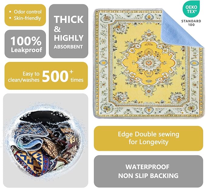 Qeils Washable Pee Pads, Reusable Puppy Pads Super Absorbent Leakproof Dog Training Pads, Non-Slip Wee Wee Pads for Crate, Floor, Potty Pads Feeding Mat Dog Pee 2 Pack 36"x36"