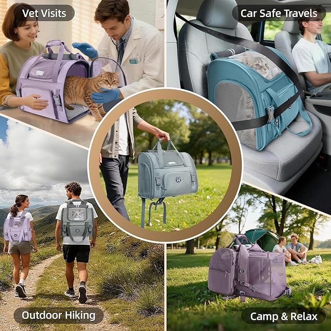 Lollimeow Expandable Cat Carrier Backpack for Large Cats - Airline Approved Pet Carrier Backpack for Small Dogs, Hiking & Travel, Waterproof with Breathable Mesh, 14lbs Capacity (Plum, Standard)