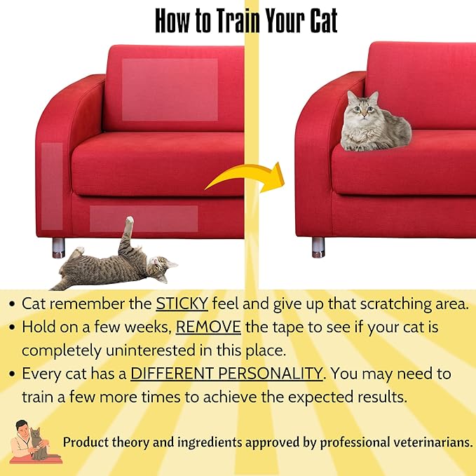 18 Pcs Cat Anti Scratching Training Tape, Double Sided Sticky Tape for Cats, Couch Protector from Cat Claws, Cat Scratch Furniture Protector, Couch Protector Cat, Cat Furniture Protector