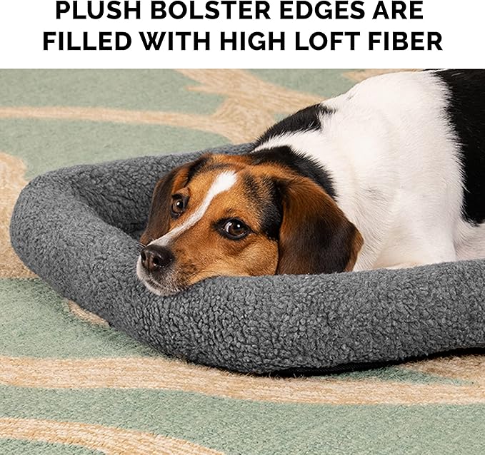 FurHaven Dog Bed for Extra Small Dogs & Cats, Bolster Crate Pad with Soft Supportive Base for Carriers & Kennels, Machine Washable, Extra Small, Sherpa Fleece, Gray