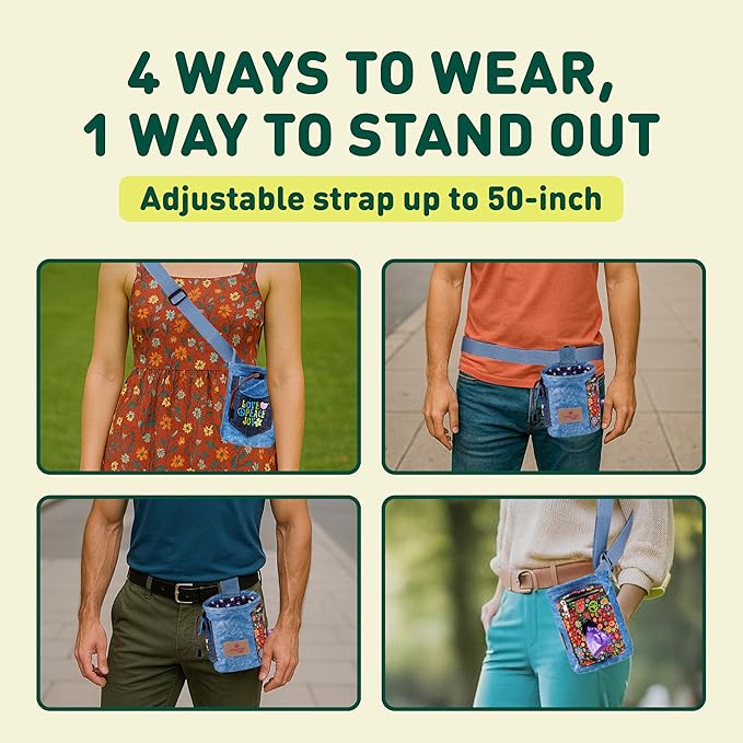 INSPECTOR TAIL Dog Treat Pouch w Drawstring to Prevent Spills | 2 Cup Tote | Hands Free w 4 Ways to Wear Puppy Bag w Pockets for Snacks Poop Bags Keys & Cards | Pet Training Walking & Rewarding Holder
