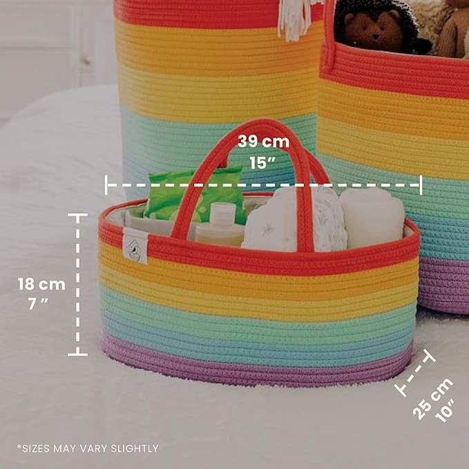 OrganiHaus Rainbow Nursery Storage Basket, Cotton Rope Toy & Diaper Caddy Organizer with Handles, Baby Diaper Organizer, Foldable Design, Machine Washable, Ideal for Baby Room & Laundry