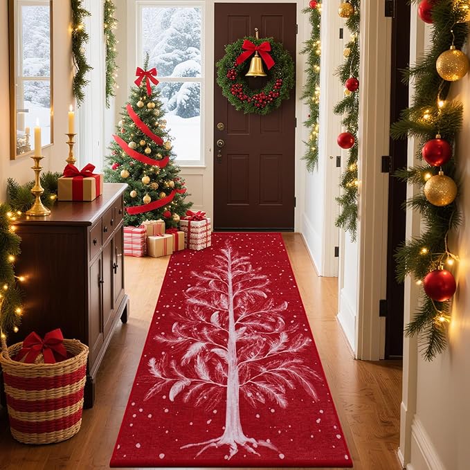 IM HOME Christmas Runner Rugs 2'X4', Untra-Thin Runner Rug Doormat for Hallway, Non Slip and Machine Washable Christmas Runners for Floor, Bedroom, Living Room, Tree