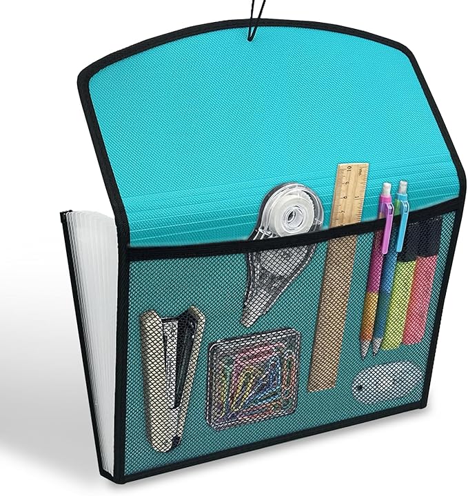 H4D 13-Pocket Accordion File Organizer with Mesh Pocket, Expanding File Folder with Tabs, Expandable Document Organizer for Home Office School, Letter Size, Teal