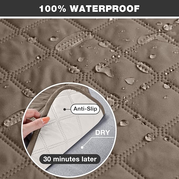 TAOCOCO 100% Waterproof Non-Slip Recliner Chair Cover Sofa Slipcover, Pet Cover for Recliner Chair with Elastic Straps, Washable Reclining Chair Cover Recliner Furniture Protector (23'' Small, Taupe)