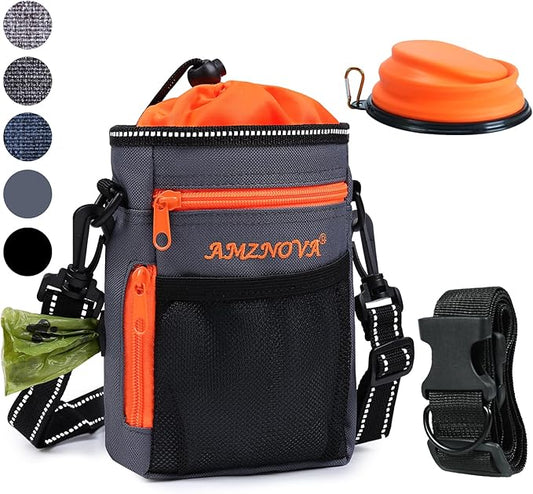 AMZNOVA Dog Treat Bag Treatkit Dog Treat Pouch, Waist Clip On Crossbody Fanny Pack for Pet, Training Pouch with Shoulder Strap & Waist Belt for Walking & Training, 6Cups, Grey