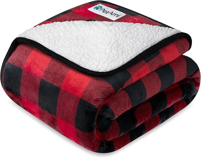 PetAmi Waterproof Dog Blanket Sherpa Fleece, Pet for Medium Large Dogs, Reversible Cat Throw Bed Couch Sofa Furniture Protector, Soft Plush Microfiber (X-Large 60x80, Checker Red) Checkered Red