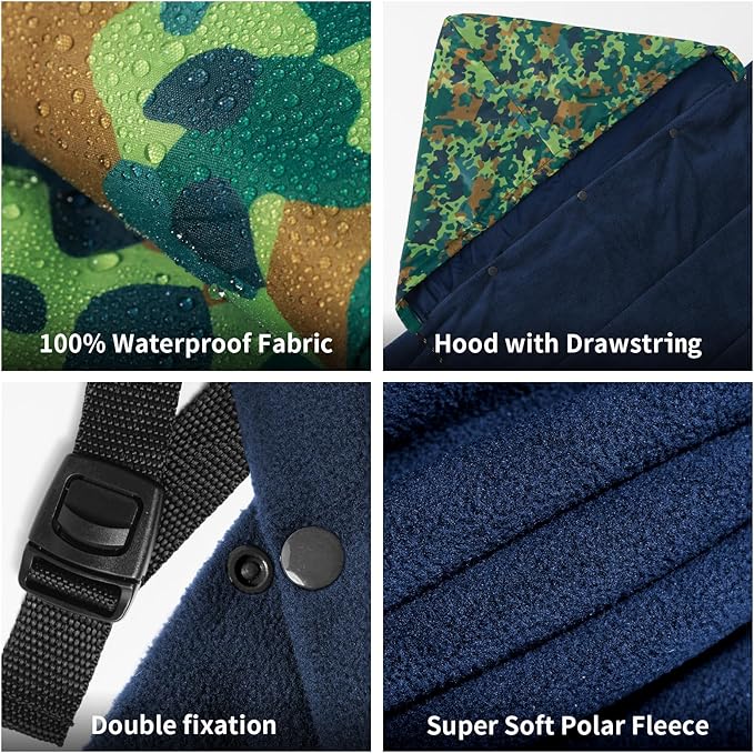 Hooded Stadium Blanket, Waterproof Fleece Wearable Camping Blanket