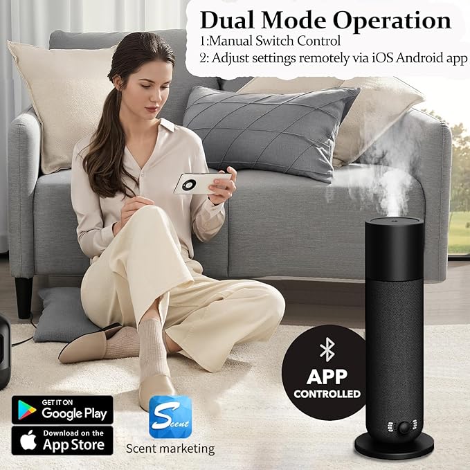 Smart Scent Air Machine for Home - Cold Air Technology Waterless Essential Oil Diffuser with Roy Tranquility Oil Set, Covers Up to 2000 Sq.Ft, Quiet Aromatherapy Machine for Hotel, Spa (Black)