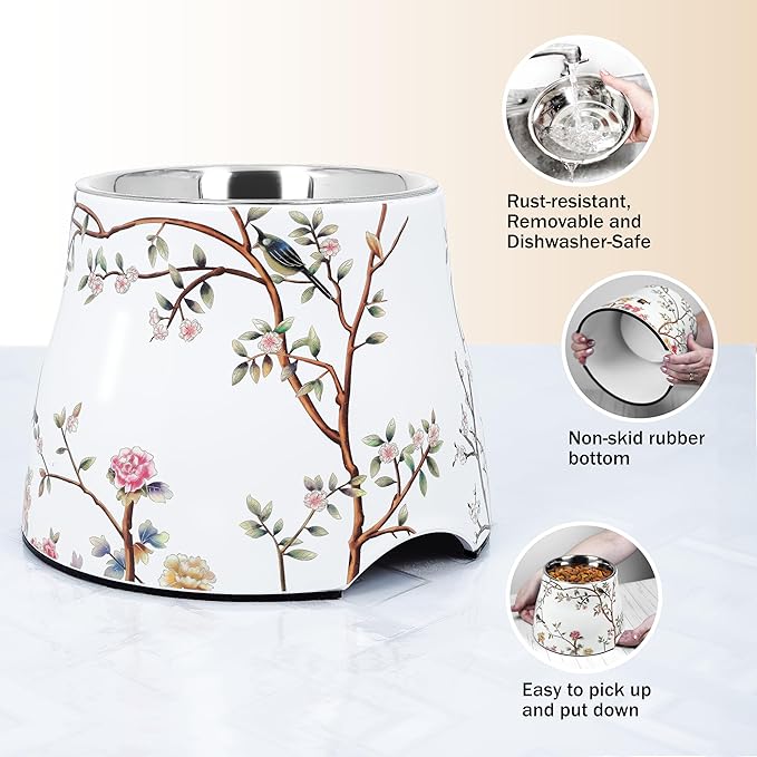 Dog Bowl - 7inch Height Non-Slip Ideal for Medium Dogs it has Food-Grade 304 Stainless Steel Bowls for Food/Water Beautiful Design and high Capacity Large/3.8 Cups(860ml) Bowl Feeder (White)
