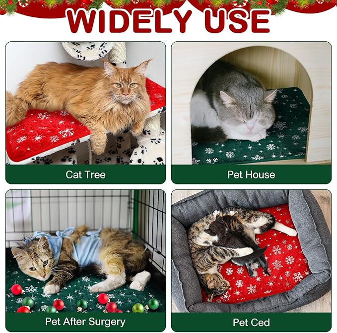 Clysee 4 Pack Self Heating Cat Bed Cat Self Warming Pad with Removable Cover Extra Warm Thermal Pet Pad Washable Pet Crate Mat Anti Slip Kennel for Indoor Outdoor Pets (Snowflake,16 x 20 Inches)