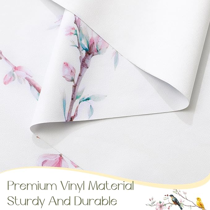Romanstile Spring Rectangle Vinyl Tablecloth, 100% Waterproof Oil-Proof Plastic Table Cloth, Heavy Duty Vinyl Table Cover for Dining, Camping, Picnic, Outdoor - 54 x 120 Inch, Bird