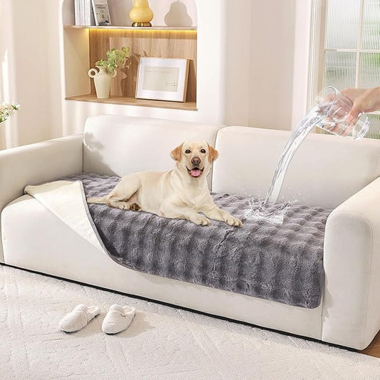 Waterproof Dog Bed Cover Non Slip Couch Cover for Dogs Washable, Dog Couch Cover Protector Faux Fur Pet Couch Covers for Sofa, Couch Covers for 3 Cushion Couch Sofa Pet Friendly (Grey)