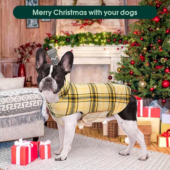 Kuoser Warm Dog Coat, Waterproof Dog Jacket for Extra Large Dogs, Adjustable Durable XL Doggie Winter Coat Reversible Cozy Puppy Cold Weather Apparel from Small to Large Breed, Yellow XL