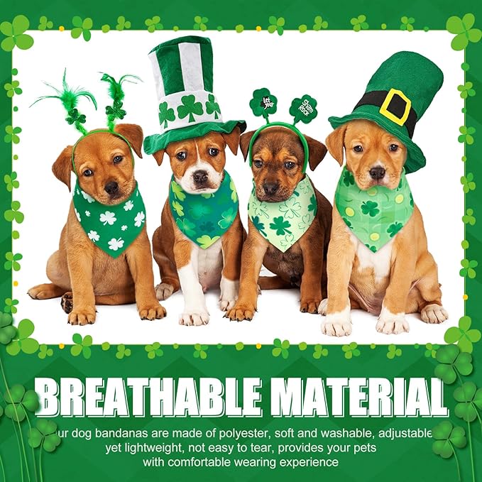50 Pieces St. Patricks Day Dog Bandanas Bulk Shamrock Dog Bandanas for Dogs Green Soft Dog Bandana Bibs Adjustable Triangle Dog Bandana for Small Medium Large Dog Cat (31.5 x 21.7 x 21.7)