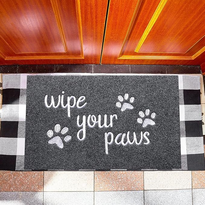Large Welcome Door Mat, 24x36 - Durable Non-Slip Rubber, Funny 'Wipe Your Paws' Entrance Mat