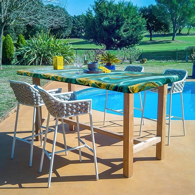 misaya Rectangle Vinyl Tablecloth, Fitted Table Cover, 100% Waterproof, Elastic Edge, Flannel Backing, Table Cloth Fit 8 Foot Folding Tables for Picnic, Outdoor (Ripples, 30x96 inch)