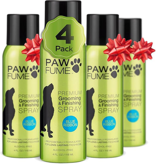 PAWFUME Dog Perfume Spray for Grooming, Blue Ribbon, 4-Pack – Keep Your Pup Fresh All Day – Probiotic, Alcohol-Free, Detangling & Moisturizing – Salon-Quality Dog Spray Deodorizer Perfume