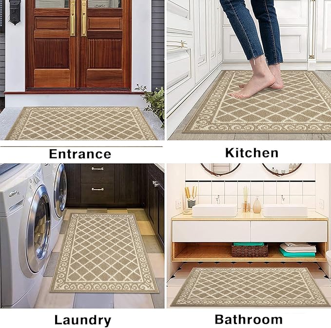 HEBE Indoor Door Mat 32"x48" Non Slip Front Door Welcome Mats Washable Shoe Mats Dirt Trapper for Entryway Low Profile Kitchen Carpet for Entrance Hallways Entrance Mat for Dogs