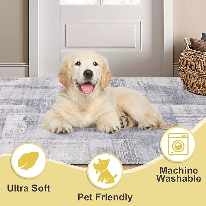 COMSLE Door Mat, Front Door Mat Indoor for Entrance Faux Wool Absorbent Non Slip Modern Throw Rug for Entryway Hallway Muddy Paws - Pet Friendly, 24x36 Inches,Gray Machine Washable