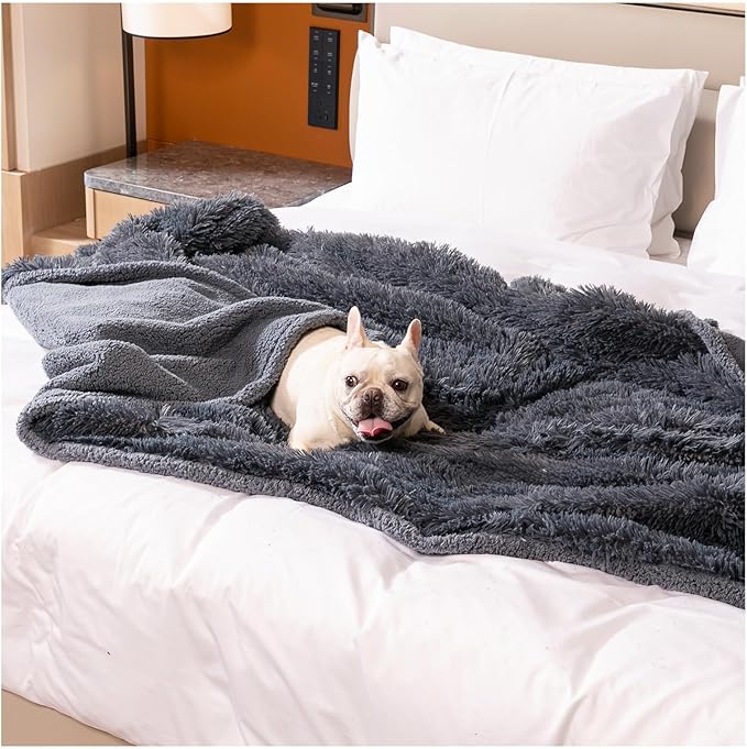 Wowchine Pet Throw Blankets for Dogs Gray Cozy Waterproof Fluffy Long Faux Fur Dog Cat Calming Blanket for Couch Sofa Cover Furniture Protection, Gray XS-28x20in