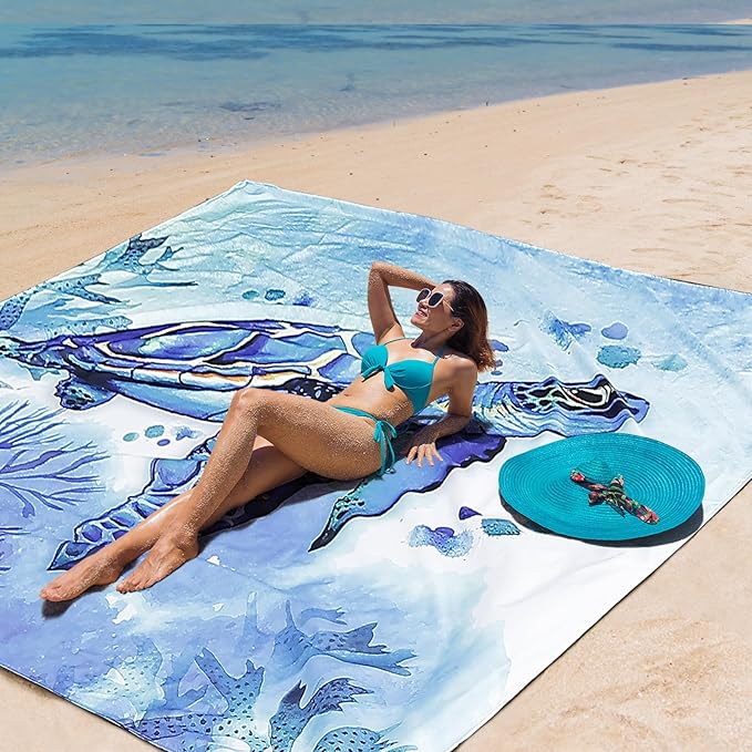 AISPARKY Beach Blanket Waterproof Sandproof Extra Large Beach Mat 79" X 83"/120"x108" for 2-8 Adults Quick Drying Durable Outdoor Picnic Mat for Travel, Camping, Hiking