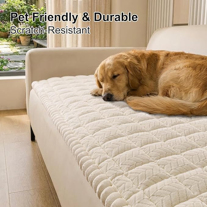 Smiry Non Slip Couch Covers for Dogs, Fuzzy Pet Couch Covers for 2-3 Cushion Sofa Pet Friendly, Soft Sofa Slipcovers Cushion Furniture Protector Washable (Beige, 43" x 63")