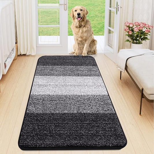 Smiry Dog Door Mat for Muddy Paws, Absorbs Moisture and Dirt, Low-Profile Entryway Mat with Non-Slip Backing, Entry Indoor Outdoor Doormat for Inside Floor (47x20 Inches, Black, Striped)