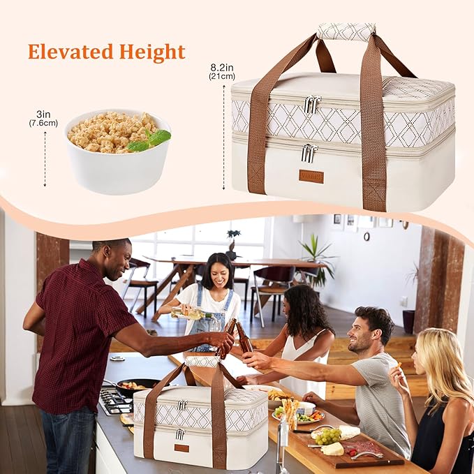 Vuudh Expandable Casserole Carrier Bag - Double Decker Food Bag, Insulated Casserole Carrier for Hot or Cold Food, Lasagna Holder Tote for Picnics,Beaches,Traveling or Gifts