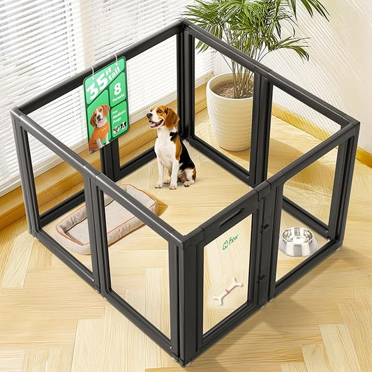 FXW AuraSpace Acrylic Indoor Dog Playpen for Medium Dogs, 35 Inch, 8 Panels, Black